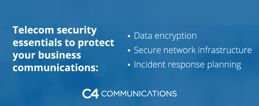 The top three telecom security essentials to protect your business communications are data encryption, secure network infrastructure, and incident response planning.